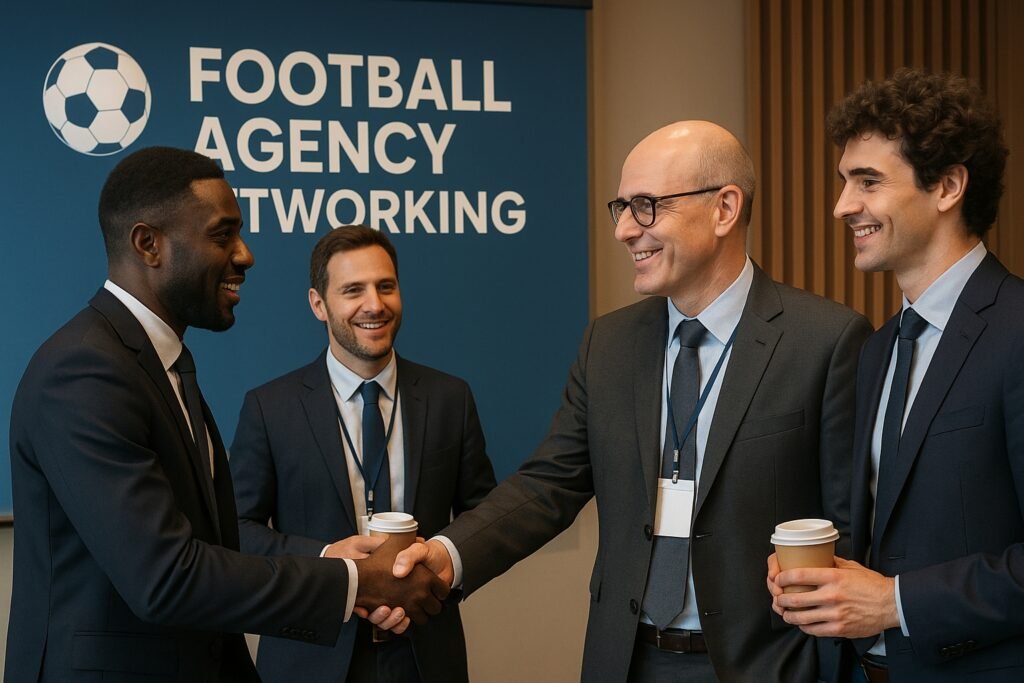Team of FIFA football agents at a strategy meeting