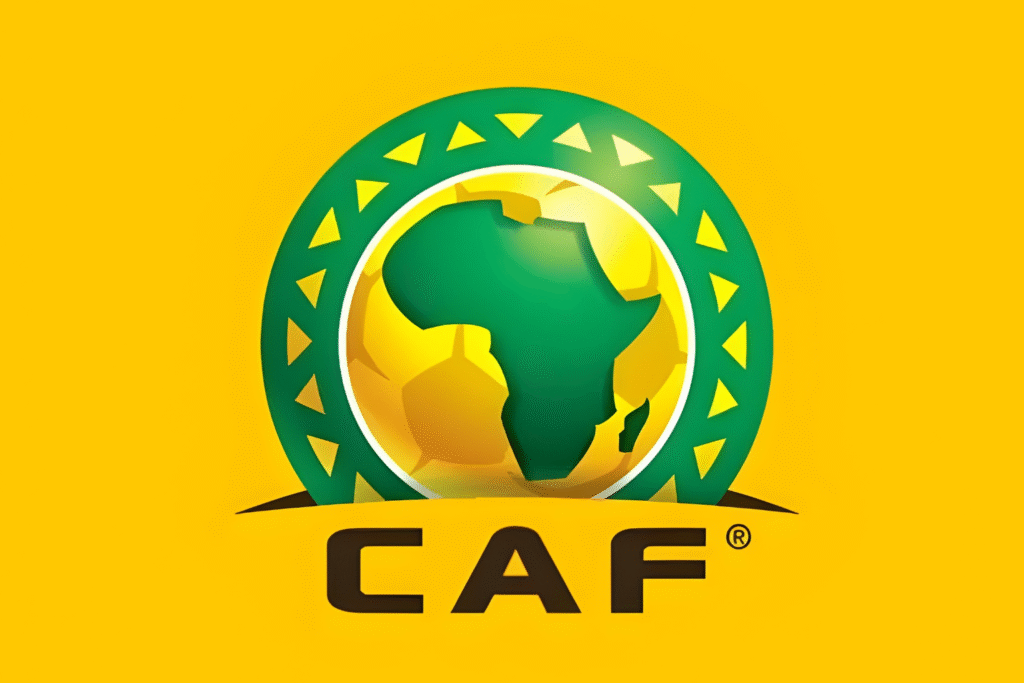 CAF logo featuring a green map of Africa on a golden football with a yellow background, representing the Confederation of African Football and its role in organizing CAF World Cup qualifiers