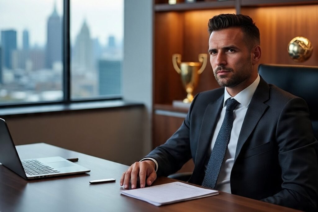 A FIFA FOOTBALL AGENT SITTING IN HIS OFFICE